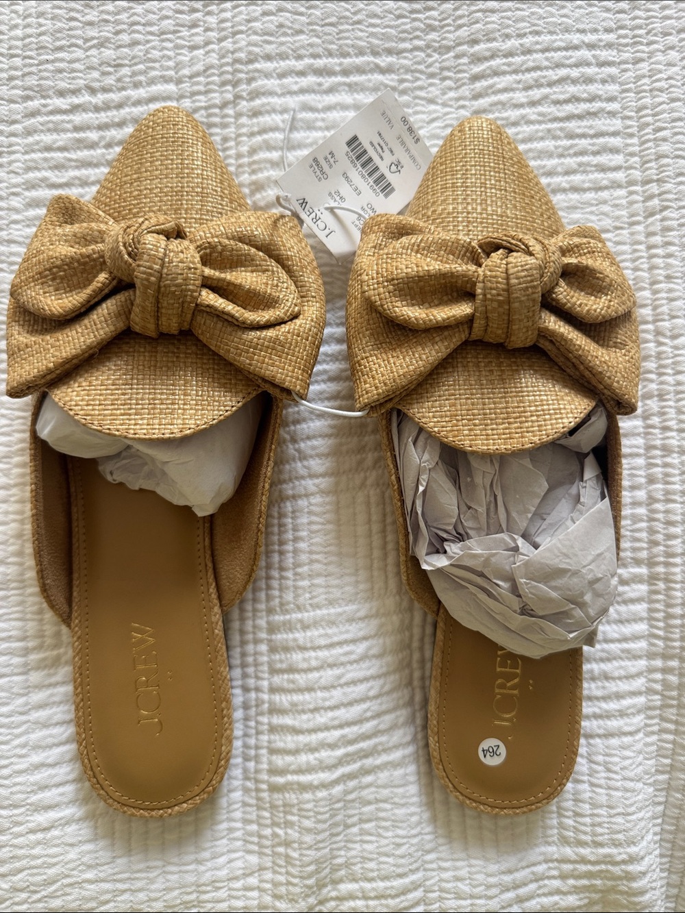J. Crew Tan Woven Bow Pointed-Toe Slide Mules